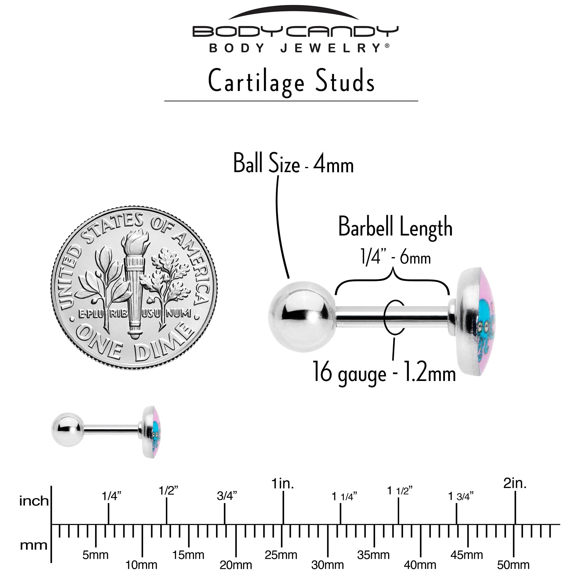 16G 1/4 Loving Octopus Duo Cartilage Tragus Earring