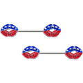 14G 9/16 Patriotic Kissy Lips Barbell Nipple Ring Set