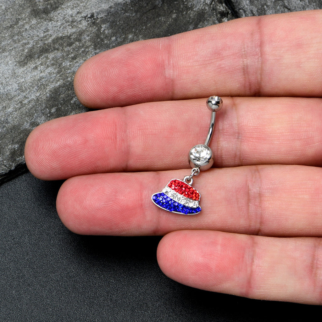 Red Blue Clear Gem Patriotic Hat Dangle Belly Ring