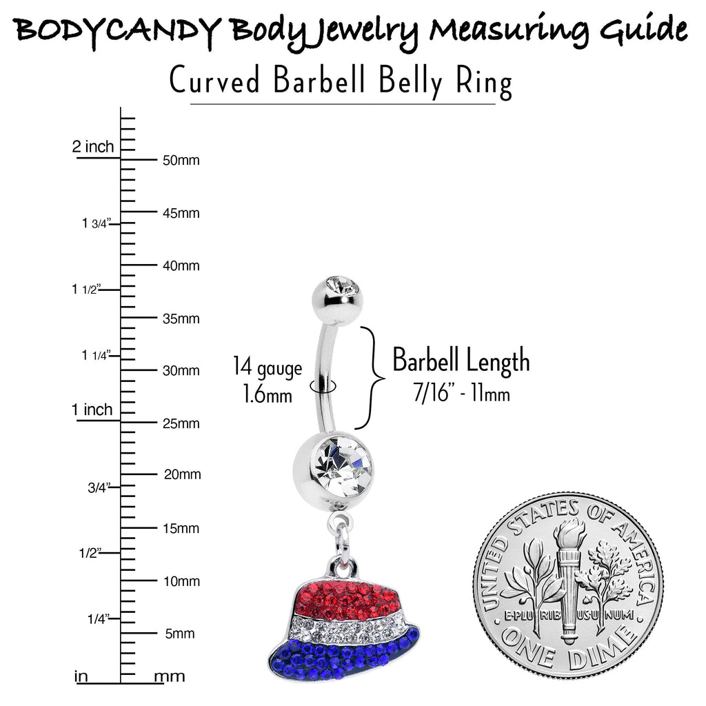 Red Blue Clear Gem Patriotic Hat Dangle Belly Ring