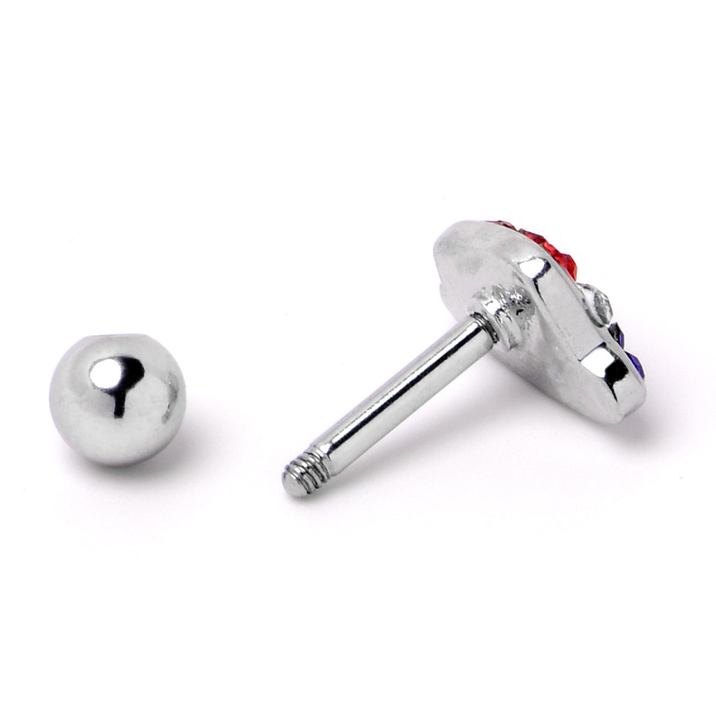 16G 1/4 Red Blue Clear Gem Patriotic Hat Cartilage Tragus Earring