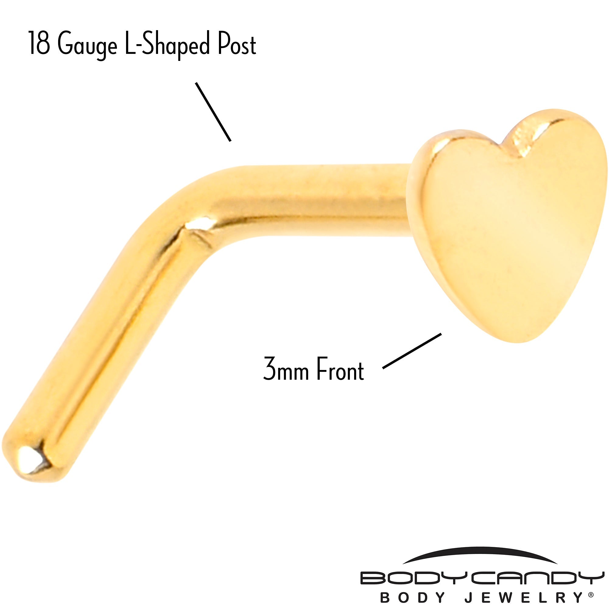 18G 1/4 Gold Tone ASTM F-136 Implant Grade Titanium Heart End L Shape Nose Ring
