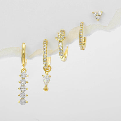 Stacking 5 Pieces Simple Clover Single-Row Serrated Ear Cuff Earring Set, 18k Gold-Plated  Teardrop Zircon Earrings, S925 Needle