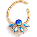 16G 3/8 Blue Gem Gold Tone Filigree Tiara Hinged Segment Ring