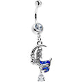 Clear Gem Floral Mermaid Moon Dangle Belly Ring