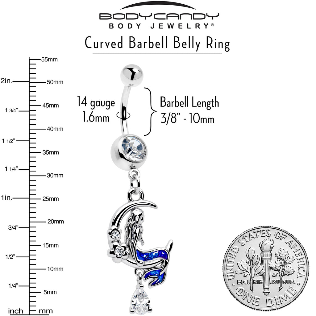 Clear Gem Floral Mermaid Moon Dangle Belly Ring