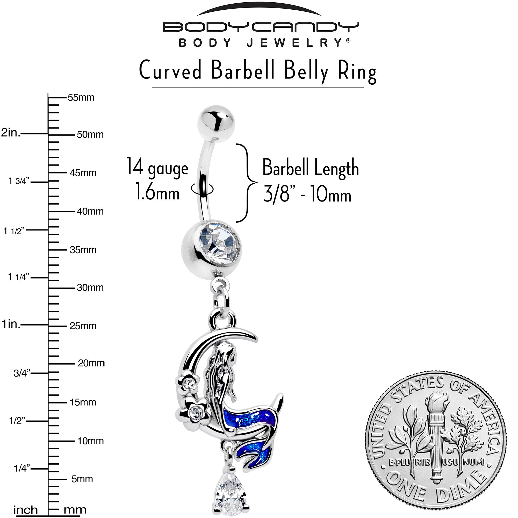 Clear Gem Floral Mermaid Moon Dangle Belly Ring