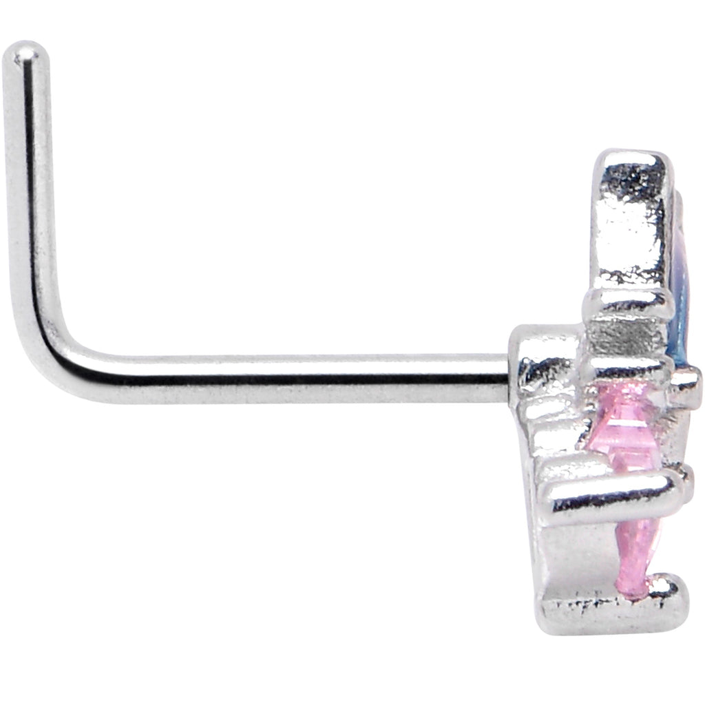 20G 1/4 Pink CZ Gem Heart Butterfly L Shape Nose Ring