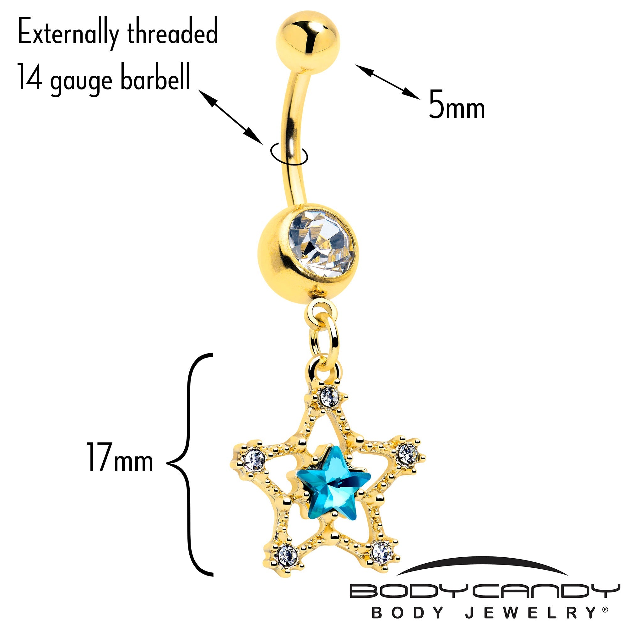 Clear Blue Gem Gold Tone Starry Glam Dangle Belly Ring