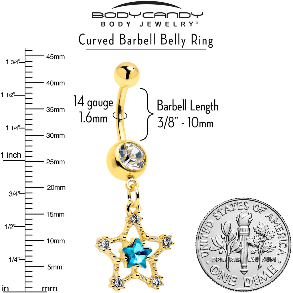 Clear Blue Gem Gold Tone Starry Glam Dangle Belly Ring
