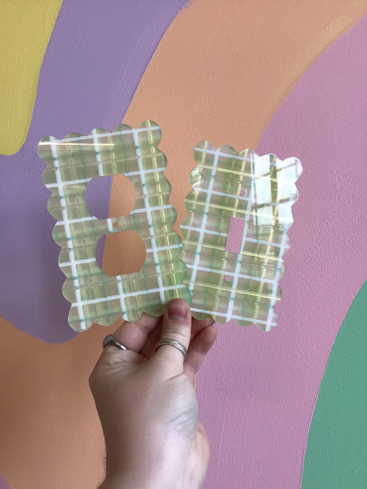 Green Metallic Plaid Outlet Covers