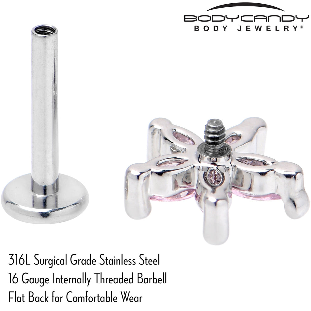 16G 5/16 Pink CZ Gem Flower Fantastic Internally Threaded Labret