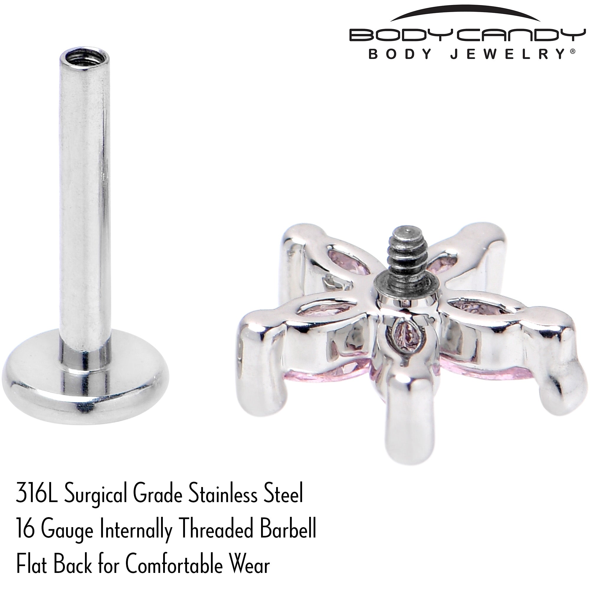 16G 5/16 Pink CZ Gem Flower Fantastic Internally Threaded Labret