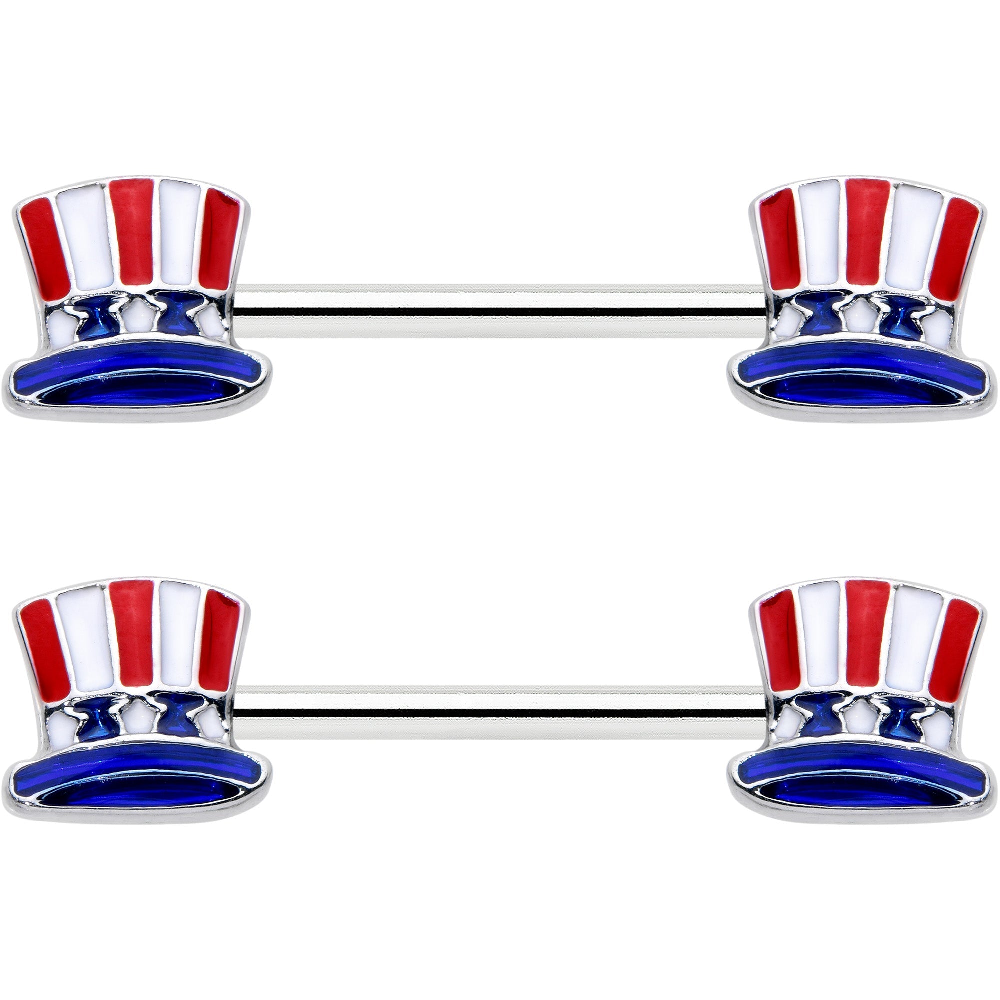 14G 9/16 Patriotic Top Hat Barbell Nipple Ring Set