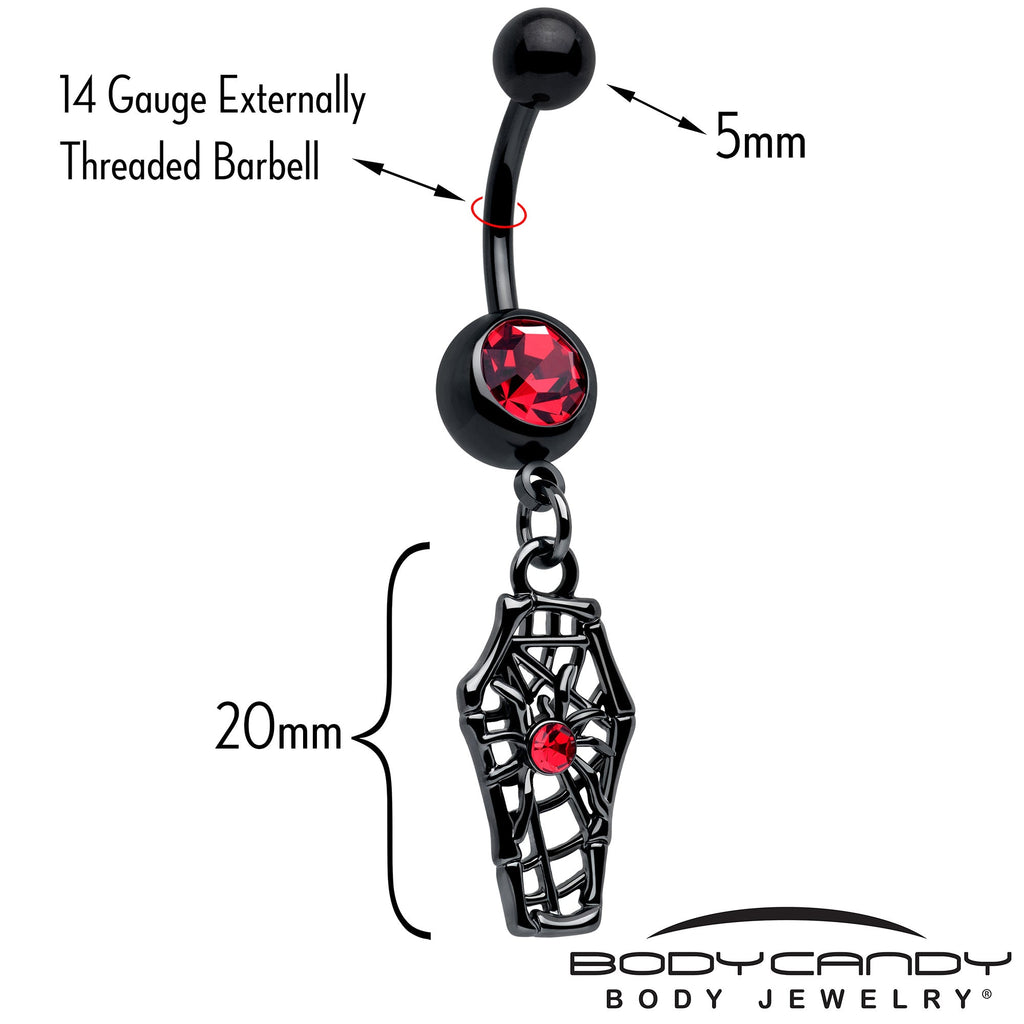 Red Gem Black Spider Coffin Dangle Belly Ring