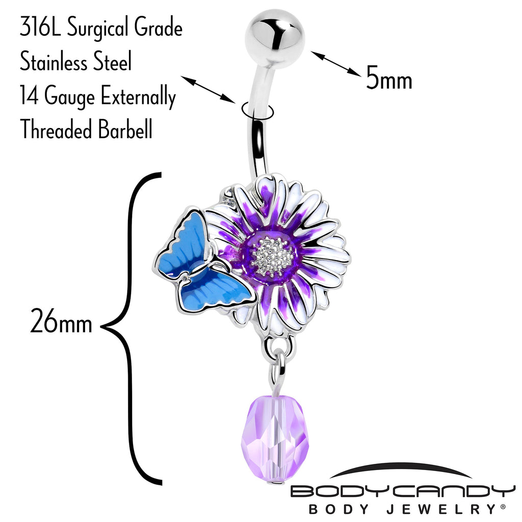 Purple Gem Passion Flower Butterfly Dangle Belly Ring