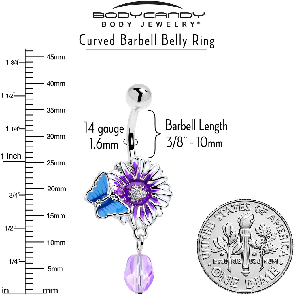 Purple Gem Passion Flower Butterfly Dangle Belly Ring