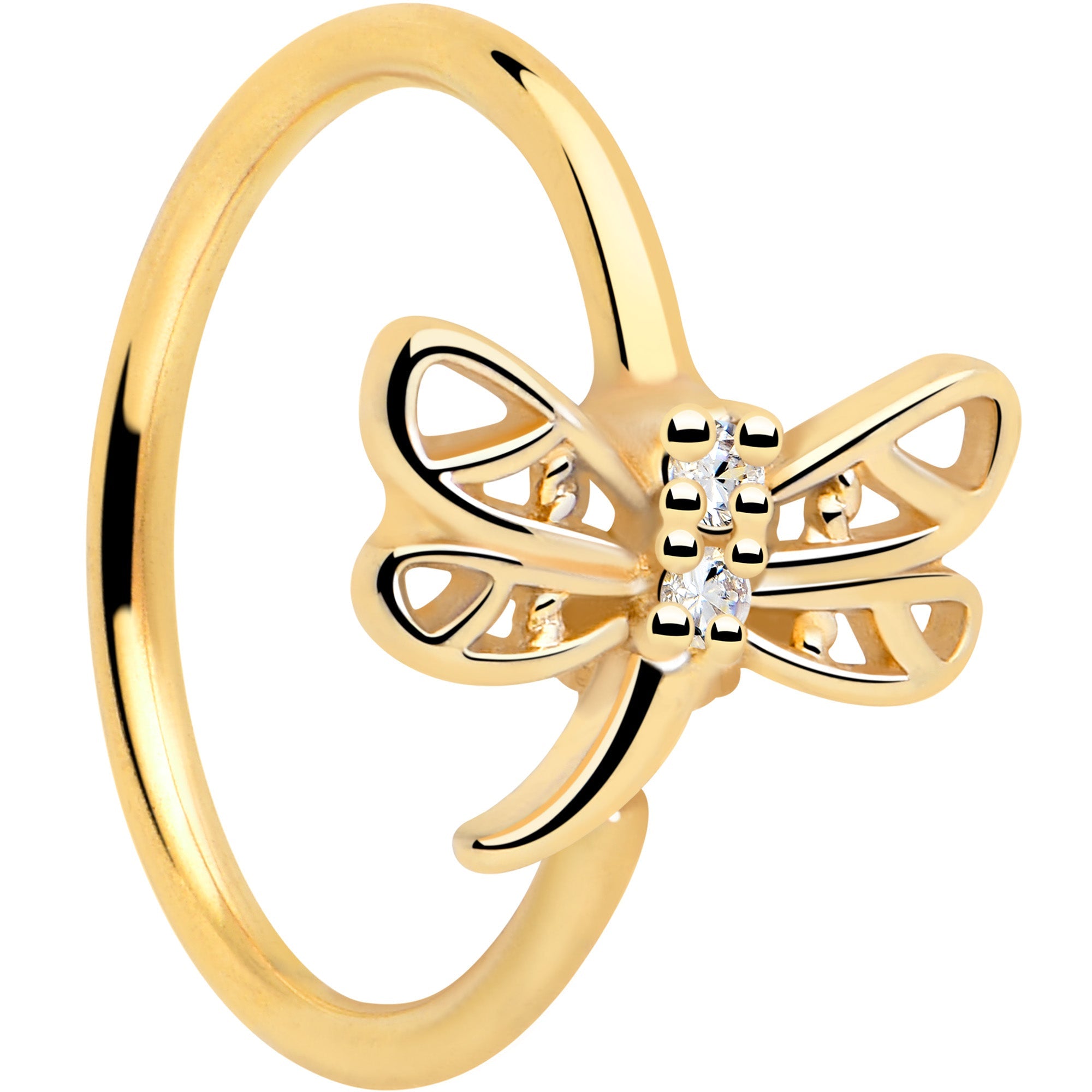 20G 5/16 Clear Gem Gold Tone Filigree Dragonfly Nose Hoop