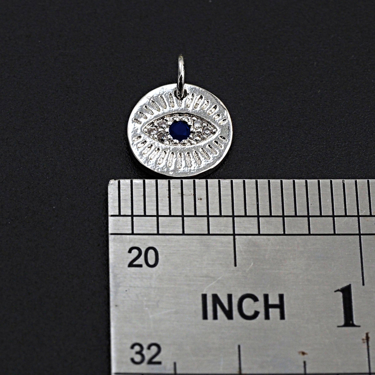 CZ Micro Pave Round Evil Eye on Disc Pendant/Charm, Z463
