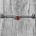 14G Red CZ Gem Fusion Of Love Heart Arrow Industrial Barbell 38mm