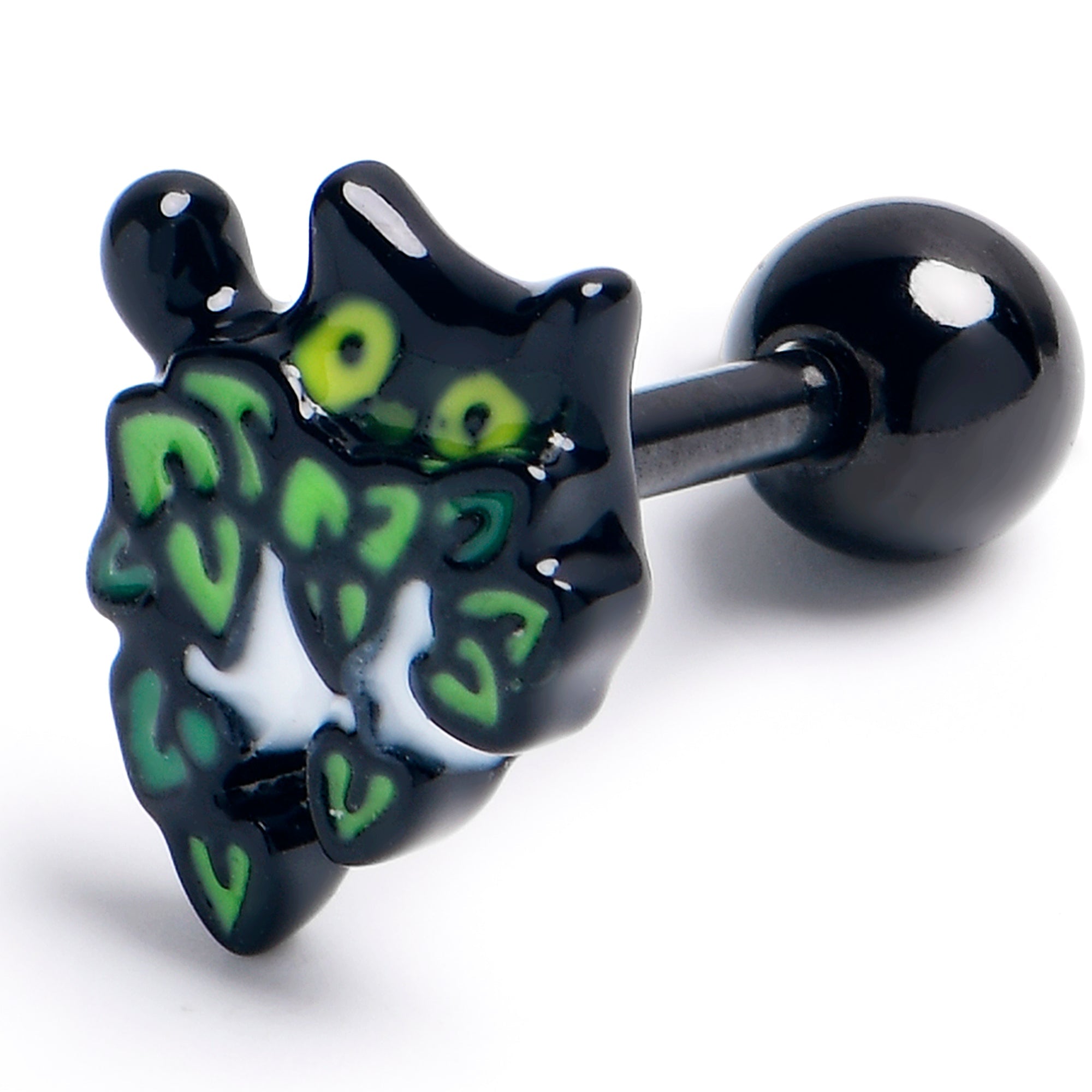 16G 1/4 Black Pouncing Cat Cartilage Tragus Earring
