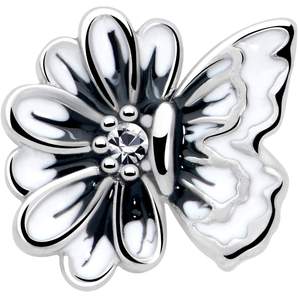 20G 1/4 Clear CZ Gem Butterfly Blossom White L Shape Nose Ring