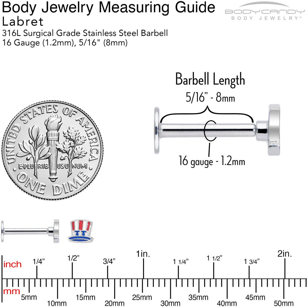 16G 5/16 Patriotic Uncle Sam Top Hat Labret Monroe Tragus
