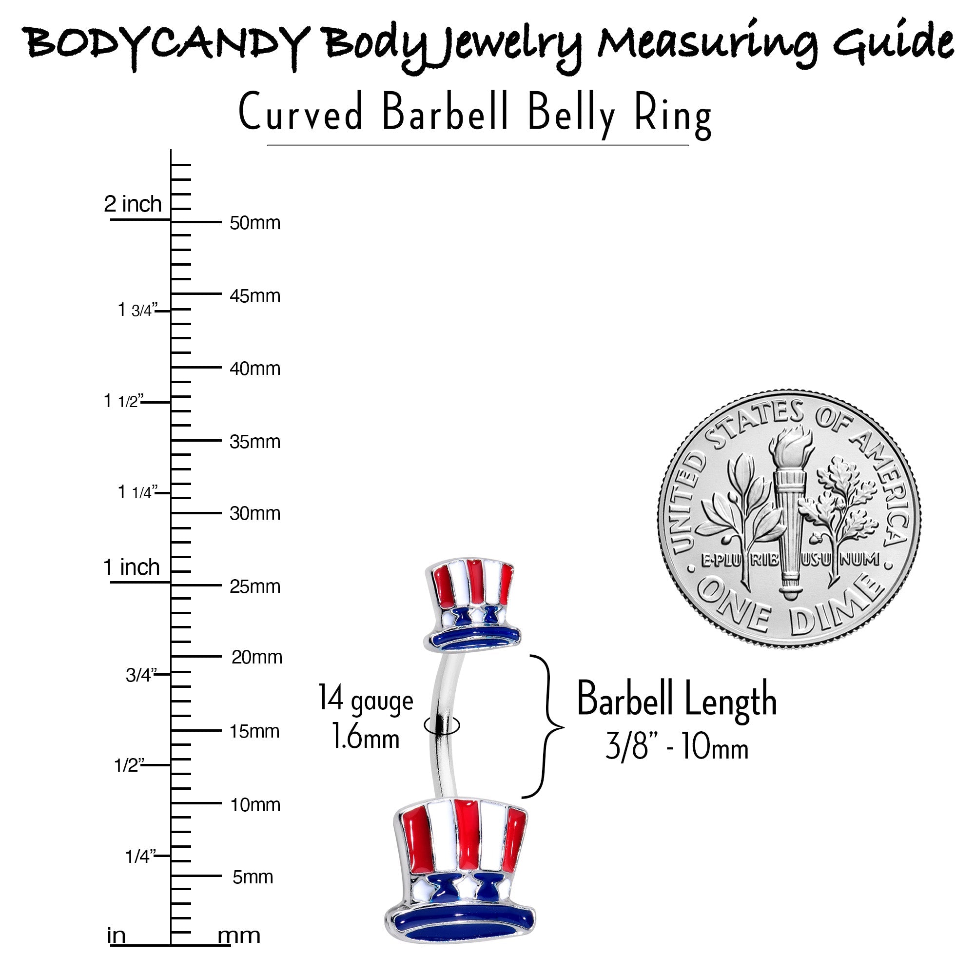 Patriotic Uncle Sam Top Hat Double Mount Belly Ring