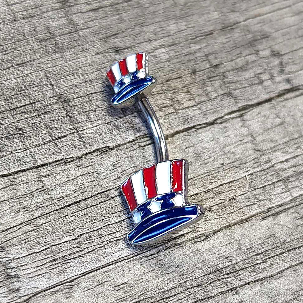 Patriotic Uncle Sam Top Hat Double Mount Belly Ring