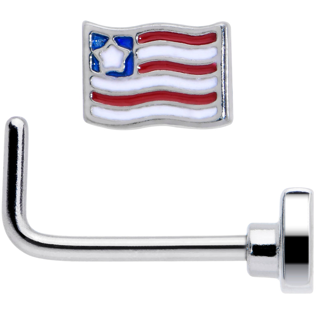 20G 7mm Patriotic Flag L Shape Nose Ring
