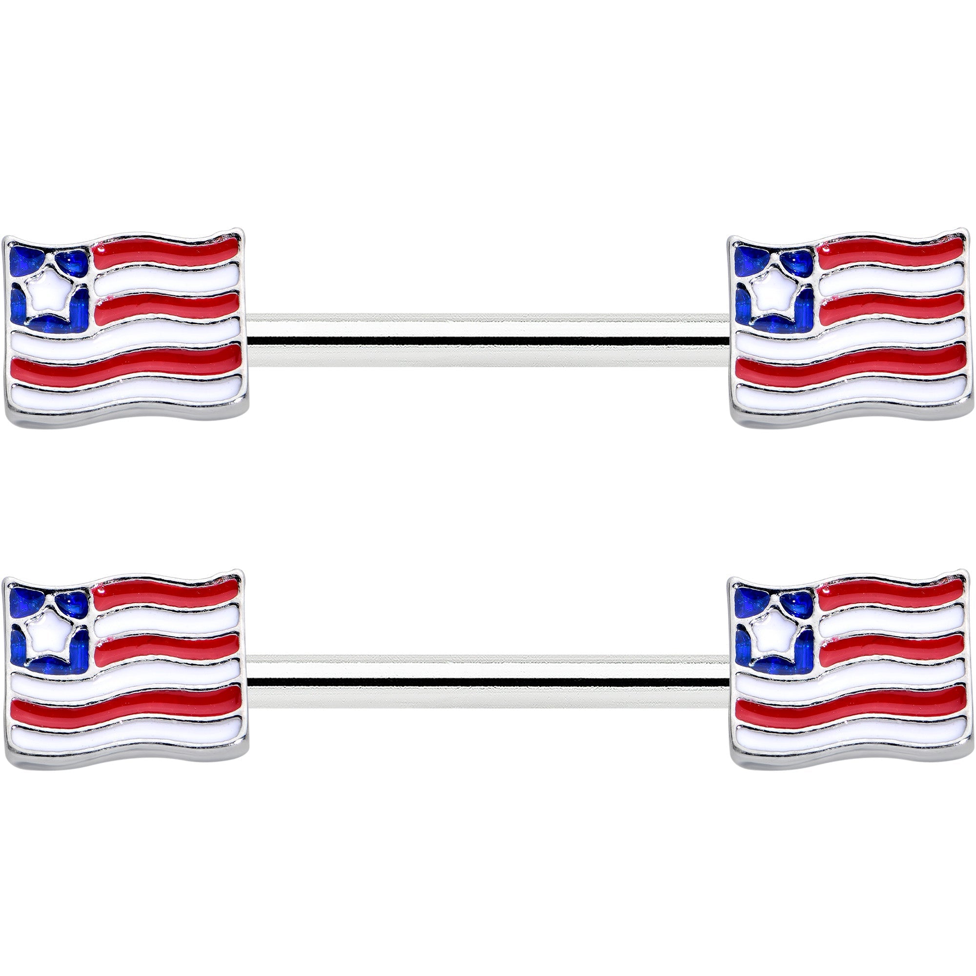 14G 9/16 Patriotic Flag Barbell Nipple Ring Set