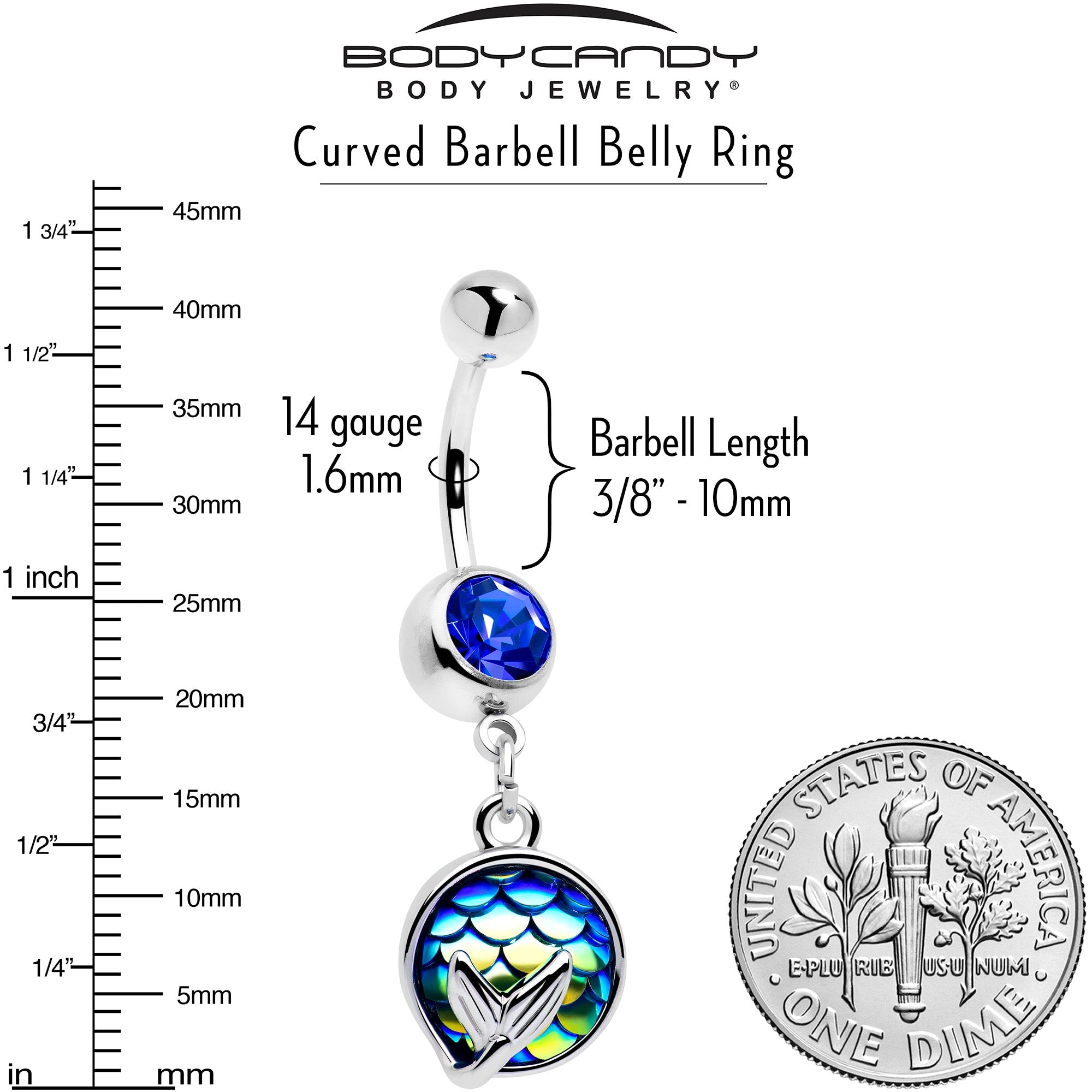 Blue Gem Mermaid Dark Blue Scale Tail Dangle Belly Ring