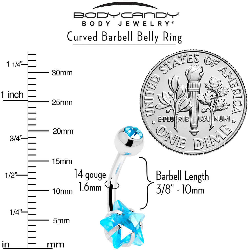 Blue CZ Gem Internally Threaded Simply Star Belly Ring