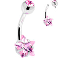 Pink CZ Gem Internally Threaded Simply Star Belly Ring