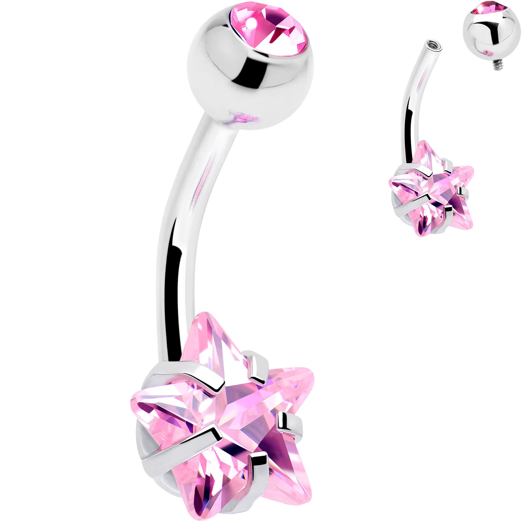 Pink CZ Gem Internally Threaded Simply Star Belly Ring