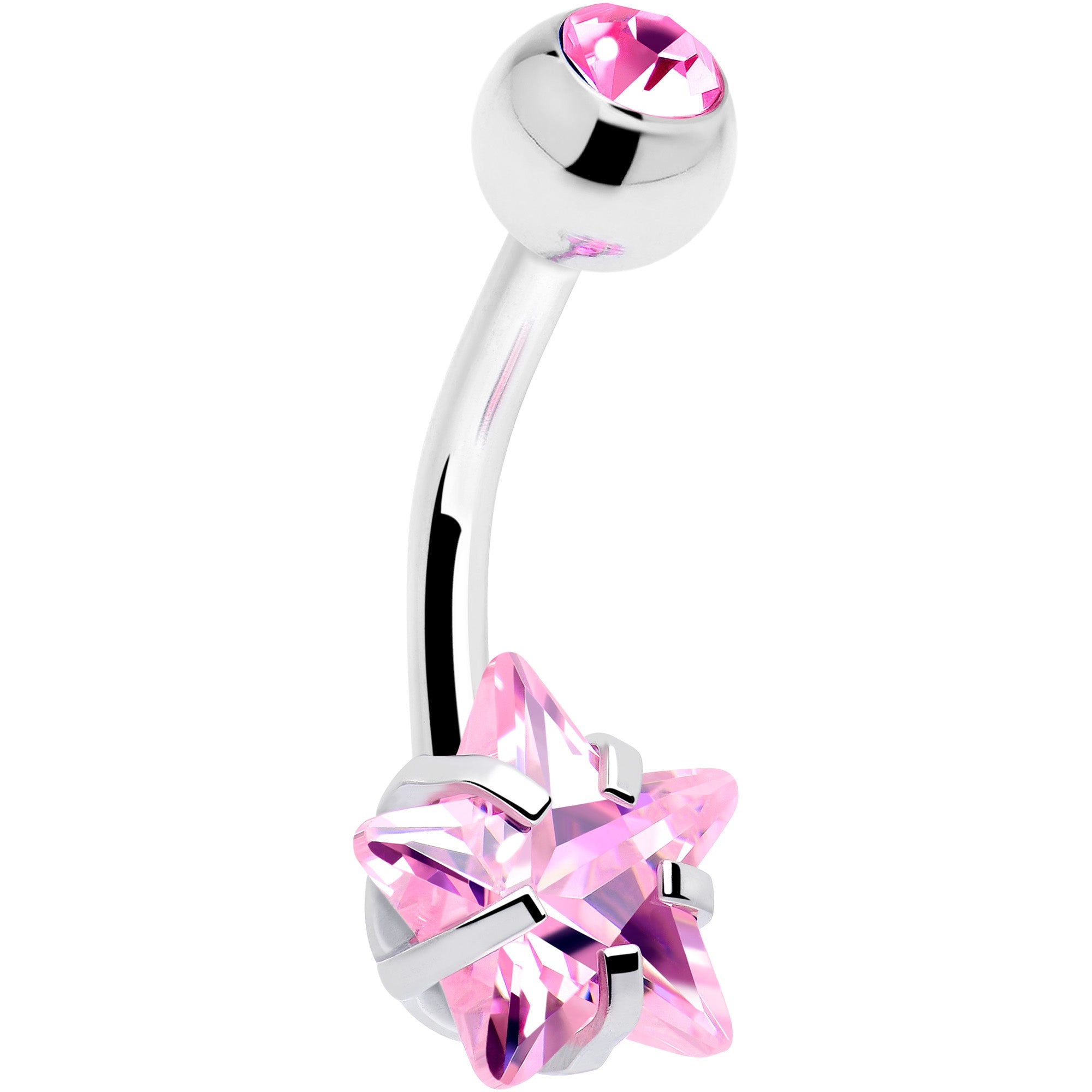 Pink CZ Gem Internally Threaded Simply Star Belly Ring
