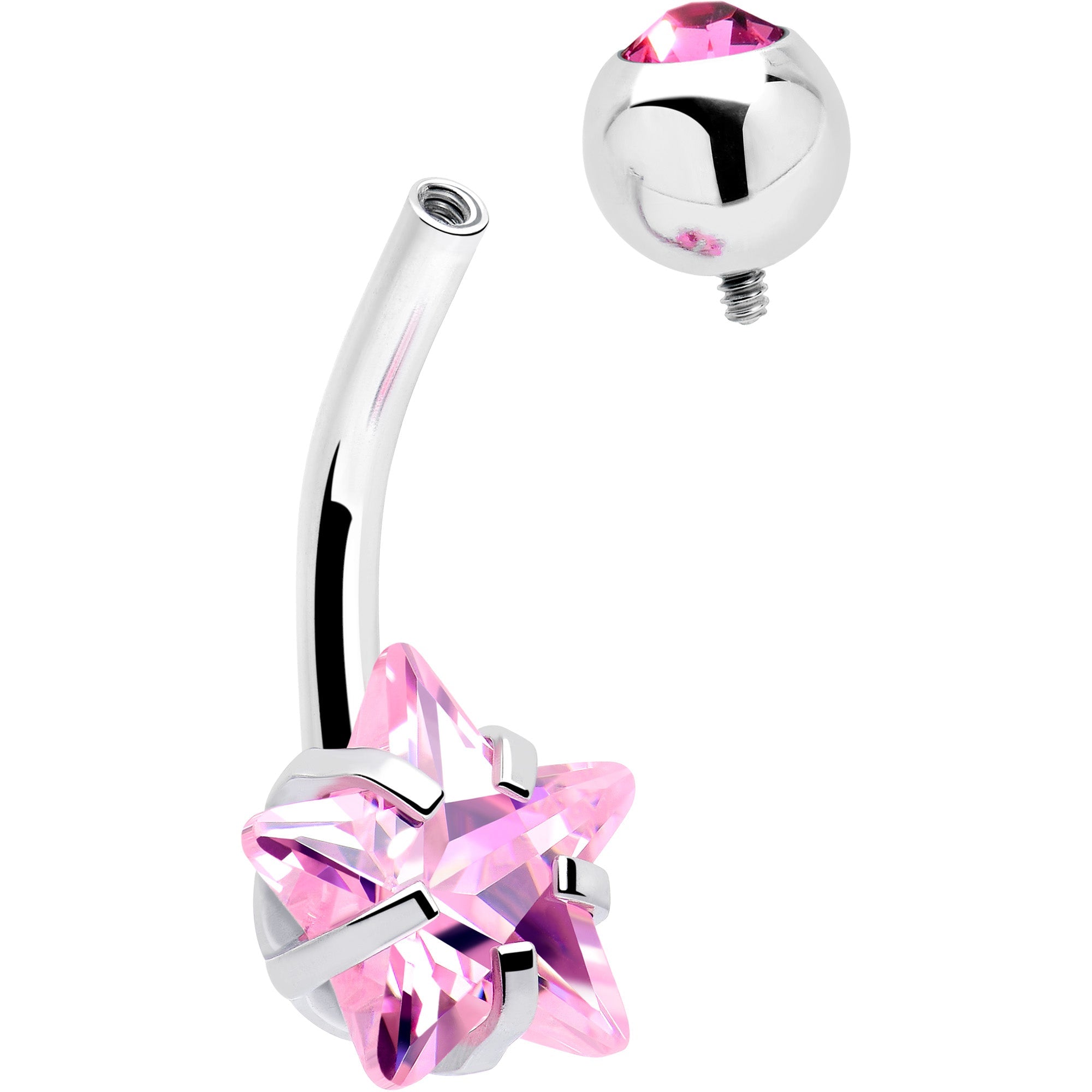 Pink CZ Gem Internally Threaded Simply Star Belly Ring