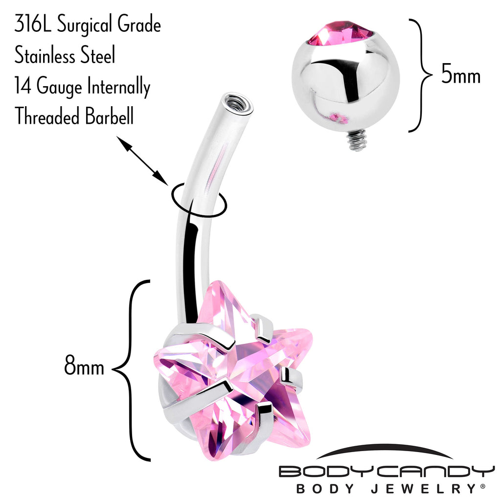 Pink CZ Gem Internally Threaded Simply Star Belly Ring