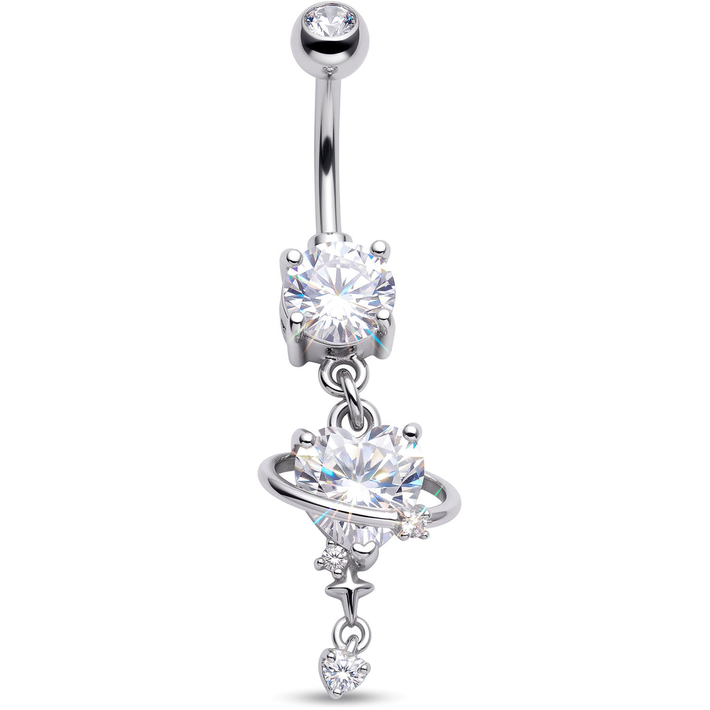 Clear Gem Round Celestial Starry Heart Dangle Belly Ring