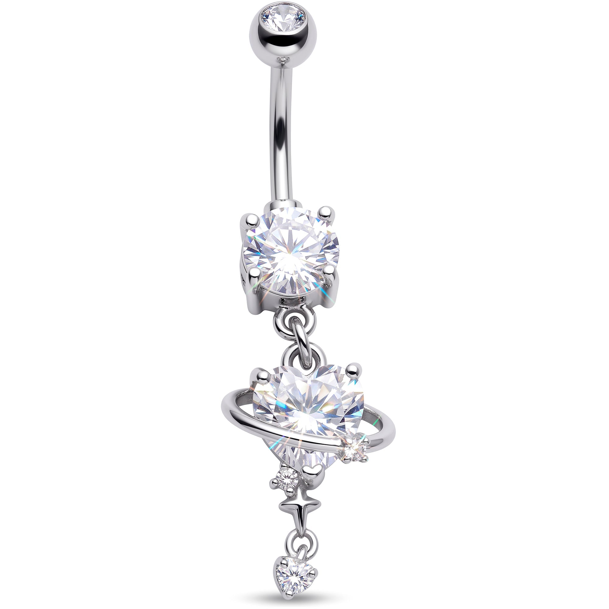 Clear Gem Round Celestial Starry Heart Dangle Belly Ring