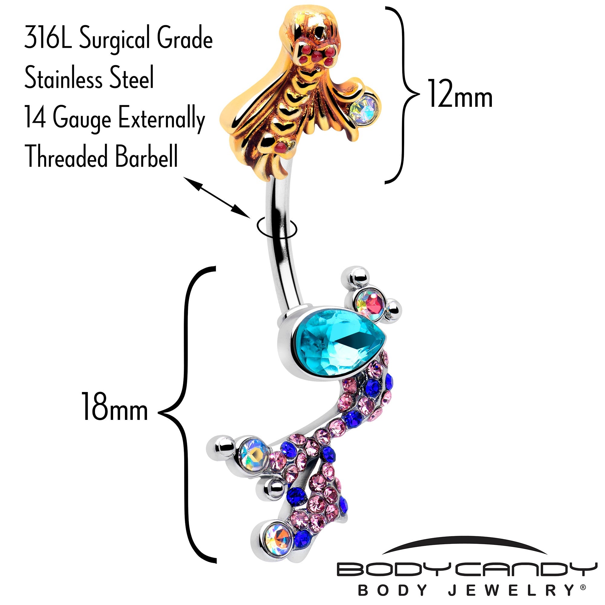 Aurora Gem Abstract Mermaid Double Mount Belly Ring
