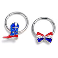 16G 3/8 Red Blue Gem Bow Cowboy Boot Hinged Segment Ring Set of 2