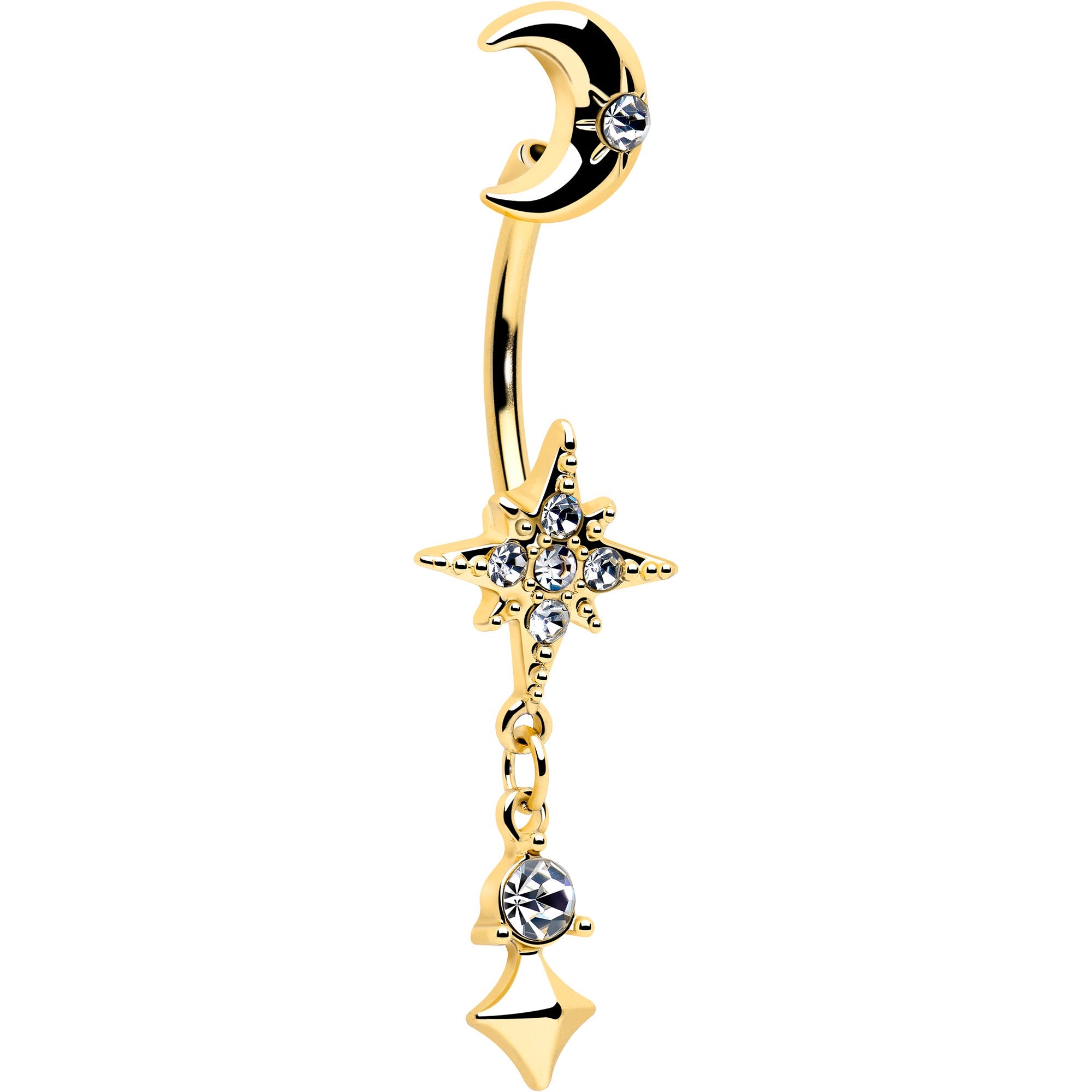 Clear Gem Gold Tone Celestial Glam Dangle Double Mount Belly Ring