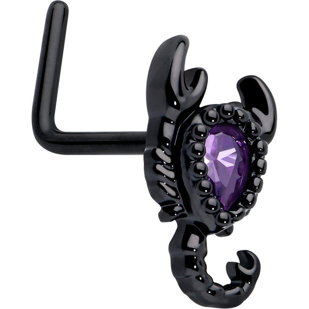 20G 7mm Purple Gem Black Goth Scorpion L Shape Nose Ring