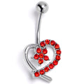 Red Gem Internally Threaded Blossom Heart Belly Ring