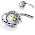 20G 1/4 Aurora CZ Gem Textured Saturn L Shape Nose Ring