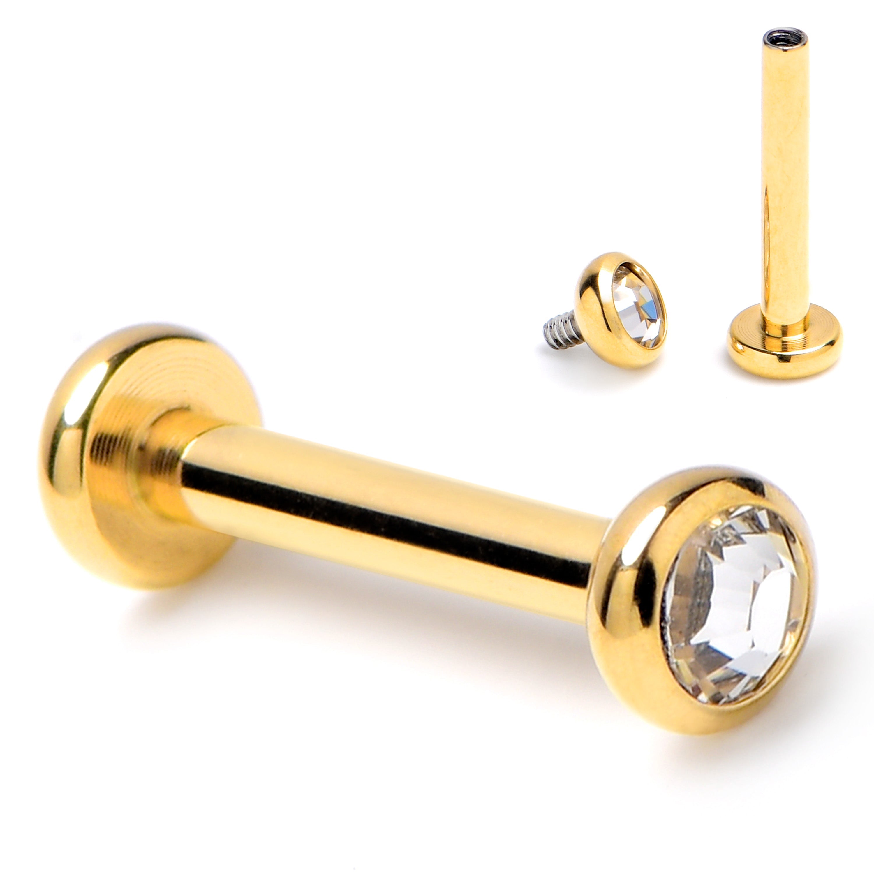 16G 5/16 Clear CZ Gem Gold Hue  ASTM F-136 Implant Grade Titanium Internally Threaded Labret