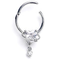 16G 3/8 Clear CZ Gem Saturn Heart Dangle Hinged Segment Ring