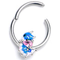 16G 3/8 Pink CZ Gem Sea Monster Glitter Blue Hinged Segment Ring