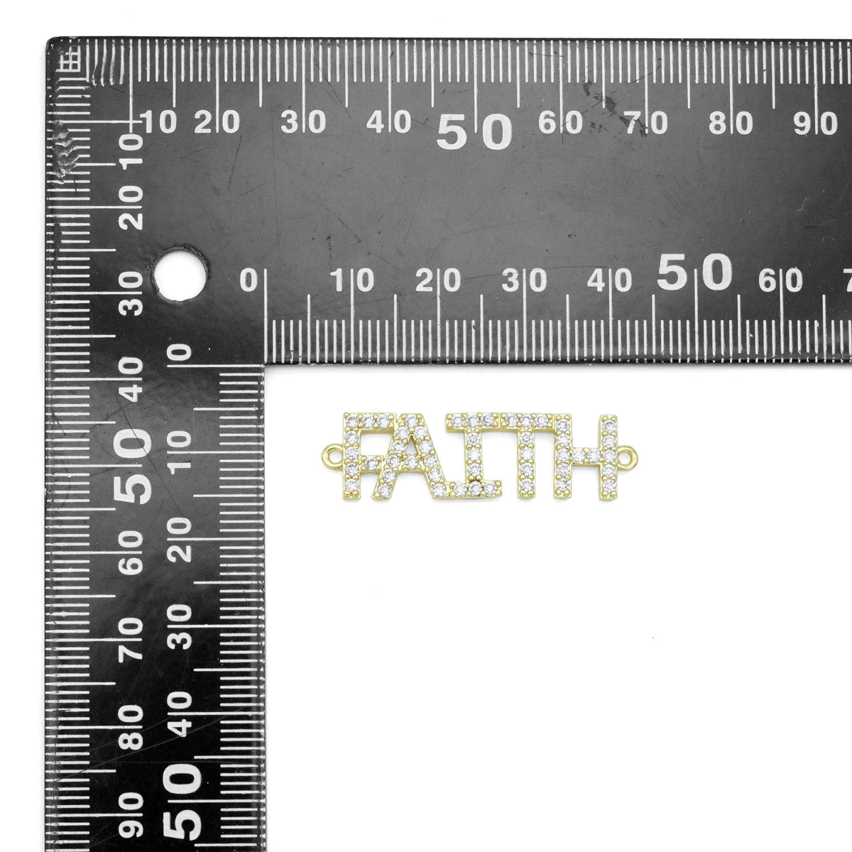 Gold Clear CZ Faith Word Connector Charm Pendant, Sku#A358
